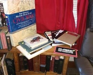Living Room:   Side Table, Books on Cars, Large Civil War Book