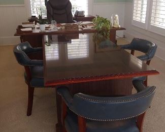 Executive Conference Table, 3 Leather Chairs & Desk.