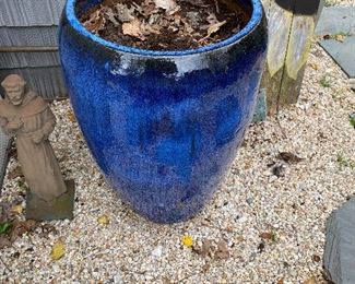 Pair of Large Cobalt Blue Planters with Peony Trees