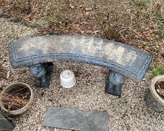 Cement Bench with Figural Lion Supports