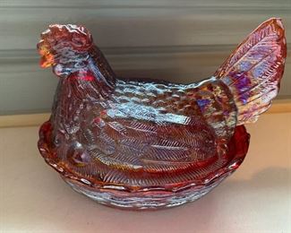 Carnival Glass Hen on Nest