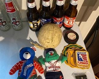 Souvenir Hockey Beer Bottles, Patches and Puck 