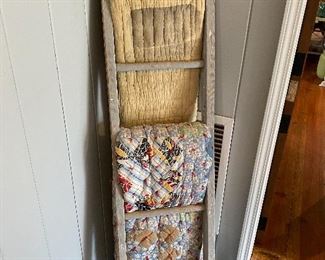 Primitive Wooden Display Ladder with Quilts