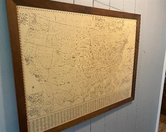 Nice Large Framed Lam-O-Tex  Cleartype County and Town Map of the United States