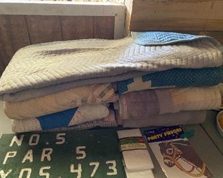 Wooden Golf Course Sign / Quilts and Moving Blanket