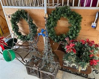 Christmas Wreaths and Outdoor Sleigh Displays