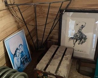 Cowboy Print/ Two Wooden School Desks