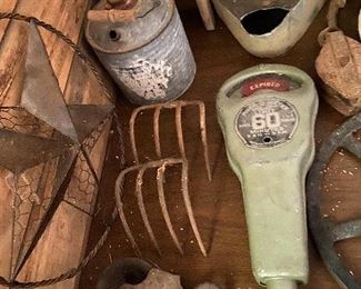 Old Parking Meter, Galvanized Can, Pulley