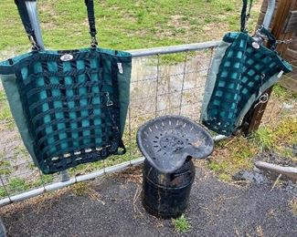 Old Tractor Seat with Milk Can Base/ Feeders 
