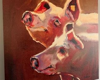 Oil on Canvas Pig Art 