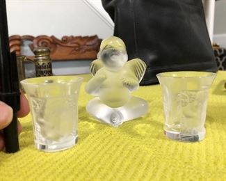 Lalique angel and shot glasses