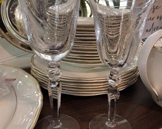Waterford crystal “Charlemont” goblets with etching and gold trim (9) total wine glasses and (9) total water glasses