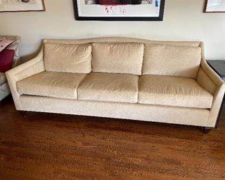 Custom three cushion sofa, down wrapped cushions, dimensions are 90 inches wide by 37 inches deep by 32 inches high.  $440