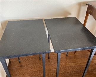 Pair of granite top on metal base end tables in excellent condition.  Each table measures 14 1/2 inches wide by 20 inches deep by 23 inches high.  $420