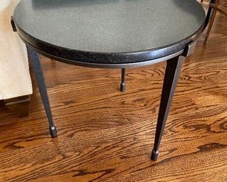 Round table excellent condition that matches the two end tables in the previous photograph. Dimensions - 16 1/2 inches in diameter by 16 inches high. $200