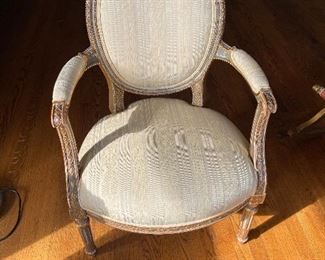 One of the pair of matching chairs that is being sold with the settee.  Will entertain separating them if we get offers on all three pieces so if you’re interested in just the pair of chairs or just the settee please let us know. Sold as set see settee photo for price