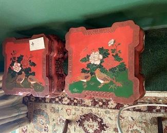 Pair of hand painted antique stools or tables 14.5" sq. x 19"h $450