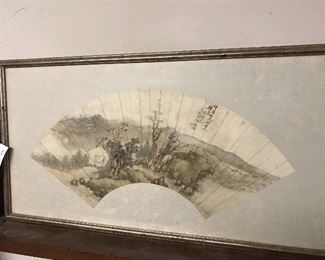 One of a pair of ramed antique fans