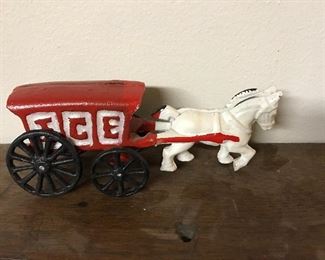 antique wrought iron horse and cart - 7 inches