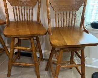 oak pressed back chairs and bar stools