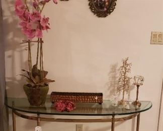 half moon glass top and metal table, accessories