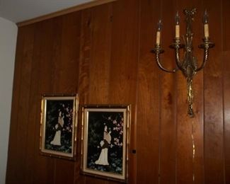 Geishas & gilt brass-1 of pair