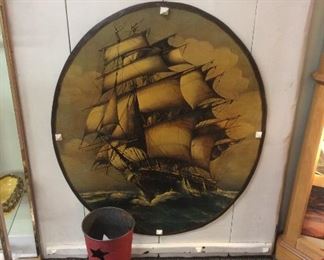 Large Clipper Ship  Lithograph on Wood 