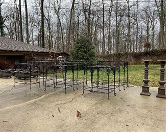 Vintage Metal Lattice Top Tables, Cast Iron Candle Holders