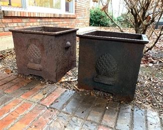 Cast Iron Square Planters with Pineapple or Acorn Detail