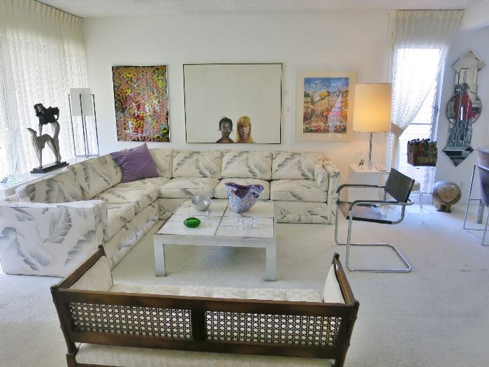 Time Warp Living Room: Square Sectional Sofa - SOLD!; Marcel Breuer Chrome Armchair - SOLD!,  McGuire-Style Bench, etc.