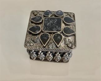 $12 - Embellished trinket box with lid. 1.25"H x 1.5"W x 1.5"D