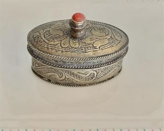 $20 - Embellished oval trinket box. 2"H x 2.5"W x 1.5"D 
