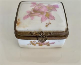 $30 - Porcelain and metal trinket box.  Made in France. 1"H x 2"W x 2"D