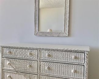 $375 - Lexington wicker and wood six drawer dresser. 35"H x 60"W x 19.5"W - MIRROR IS SOLD