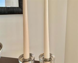 $40 - Sterling footed and glass candlesticks. Minor chip at opening on one.  3"H x 2.5"D 