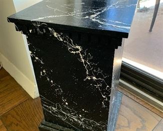 $60 - Wood, splatter painted pedestal. 16.75”H x 10”W x 10”D