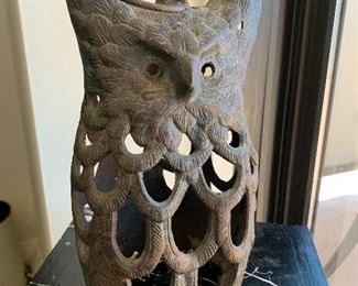 $40 - Cast iron owl hanging garden lantern. 10.5” H x 6”W x 5”D