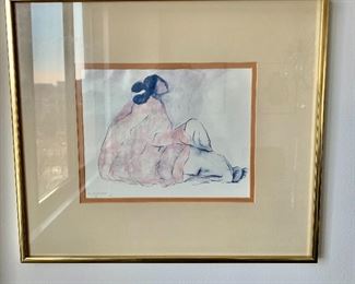 $40 - R.C. Gorman ( Native American,1931-2005) “Seated Woman” 1977.  Framed print; 14”H x 16”W