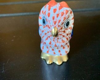 $60 - Herend small red fishnet owl. 2”H