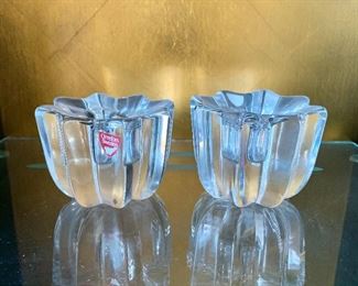 $20 - Orrefors flower shaped crystal candlesticks. 2.25"H x 3"D