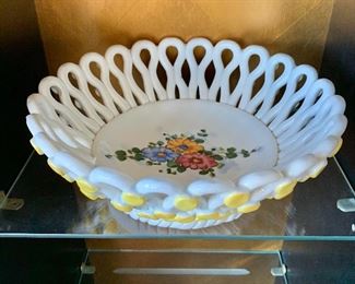 $45 - Hand painted reticulated bowl.  Made in Italy. 3.5"H x 10"D