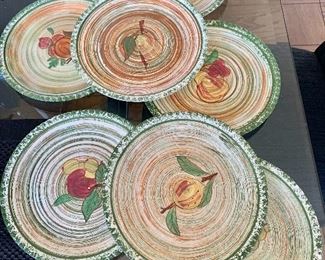 $90 - Set of seven Southern Potteries Inc. Blue Ridge hand painted underglaze decorative plates.  8.5"D