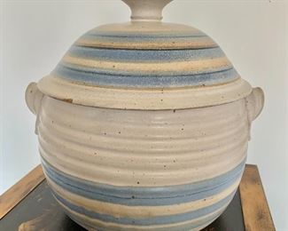 $60 - Studio pottery hand thrown ceramic rice steamer with handles; Signed.  9.5"H x 8"D