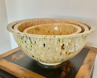 $40 - Vintage Melmac Texas Ware mixing bowl set (3 bowls).  5.5"H x 11.25"D, 4.5"H x 10"D and 3.75"H x 7.75"D