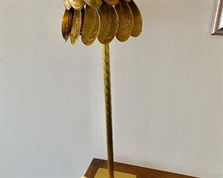 $395 Pair - Mussel shell brass lamps.  Tested and working.. 22"H  with base 4.5"W x 4.5"D