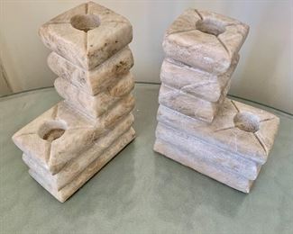 $30 - Stone stacked candleholders. 5.5"H x 2"W x 4"D