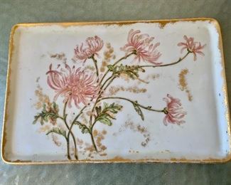 $60 Vintage CFH GDM porcelain tray with asters, circa 1890's. Charles Field Haviland. 11.5"W x 7.5"D