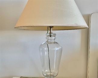 $180 - Pair - Made in Poland - Blown glass lamps with fabric shades.  Tested and work. 26.5"H x 16.5"D