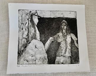 $90 Laura Chassy '95 (Maryland, contemporary) "They Don't Call me Morticia for Nothing" (Block Print - II/XXV). 11"H x 13"W #1