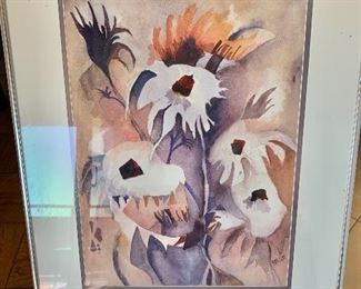 $50 -  Signed watercolor (as is, damage on right bottom corner).  20"H x 16"W